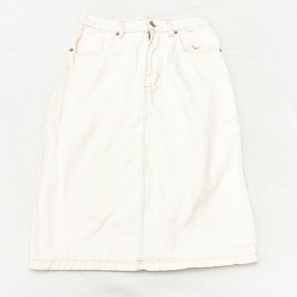 Zara Off White Midi Length Below The Knee Denim Jean Skirt Cream Size L